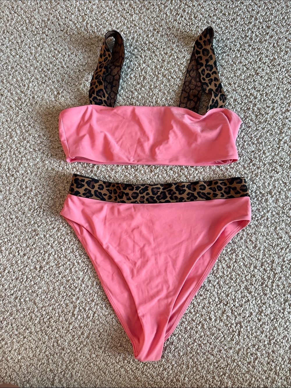 New Tularosa Otto Pink and Leopard-Trim Two-Piece Swimsuit - Picture 1 of 5